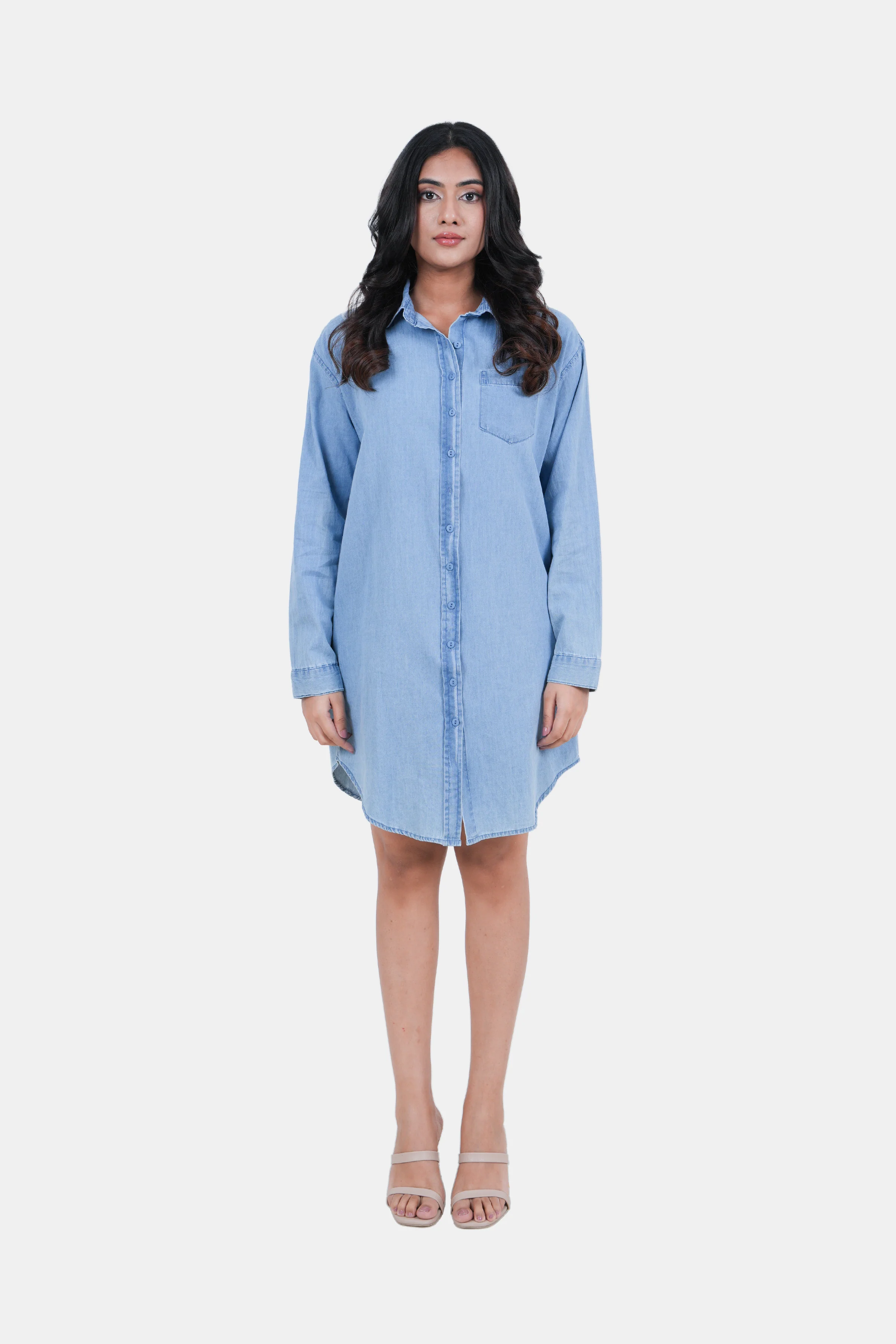 Modano Women's Denim Shirt Dress - Casual Wear - Image 4