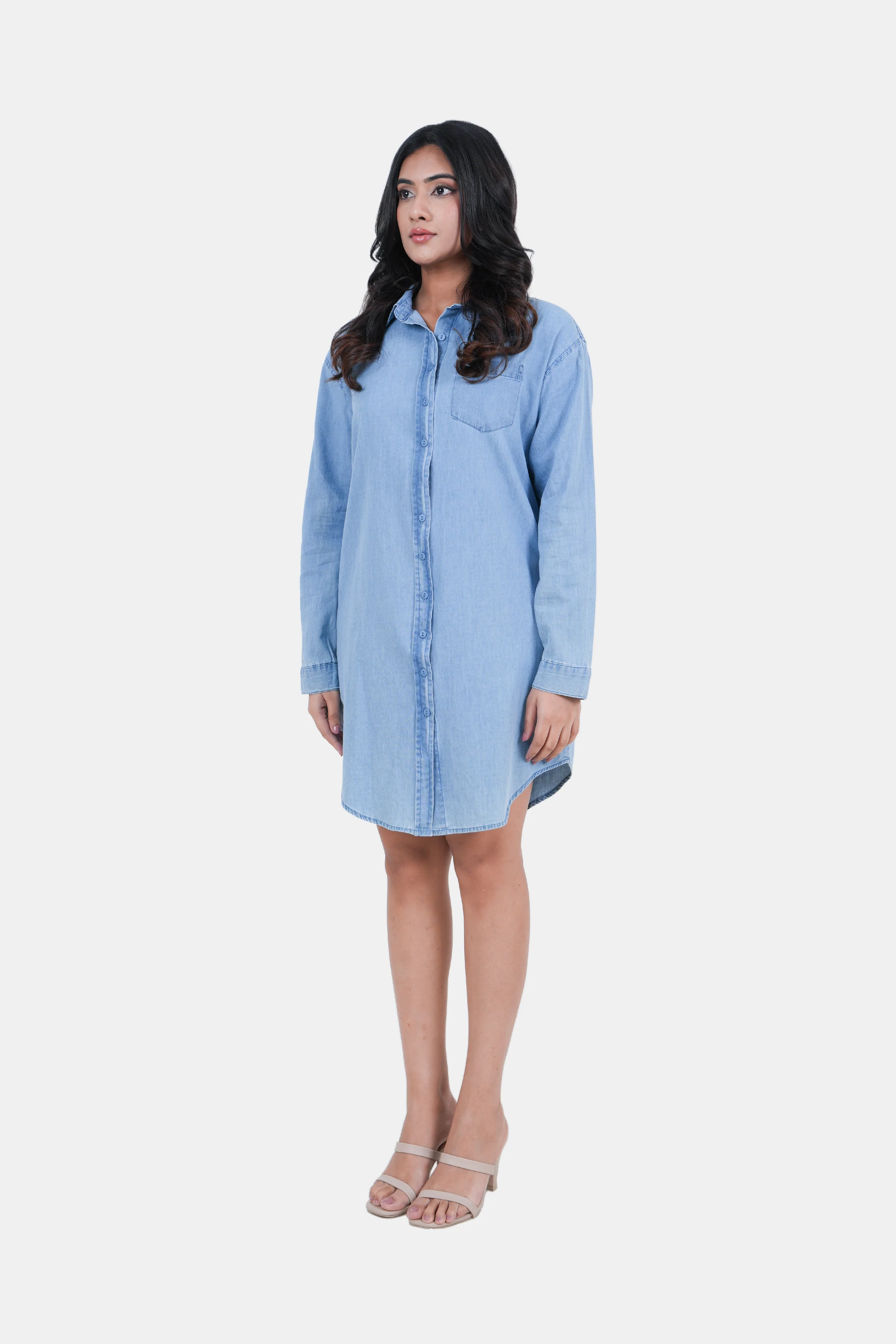 Modano Women's Denim Shirt Dress - Casual Wear - Image 5