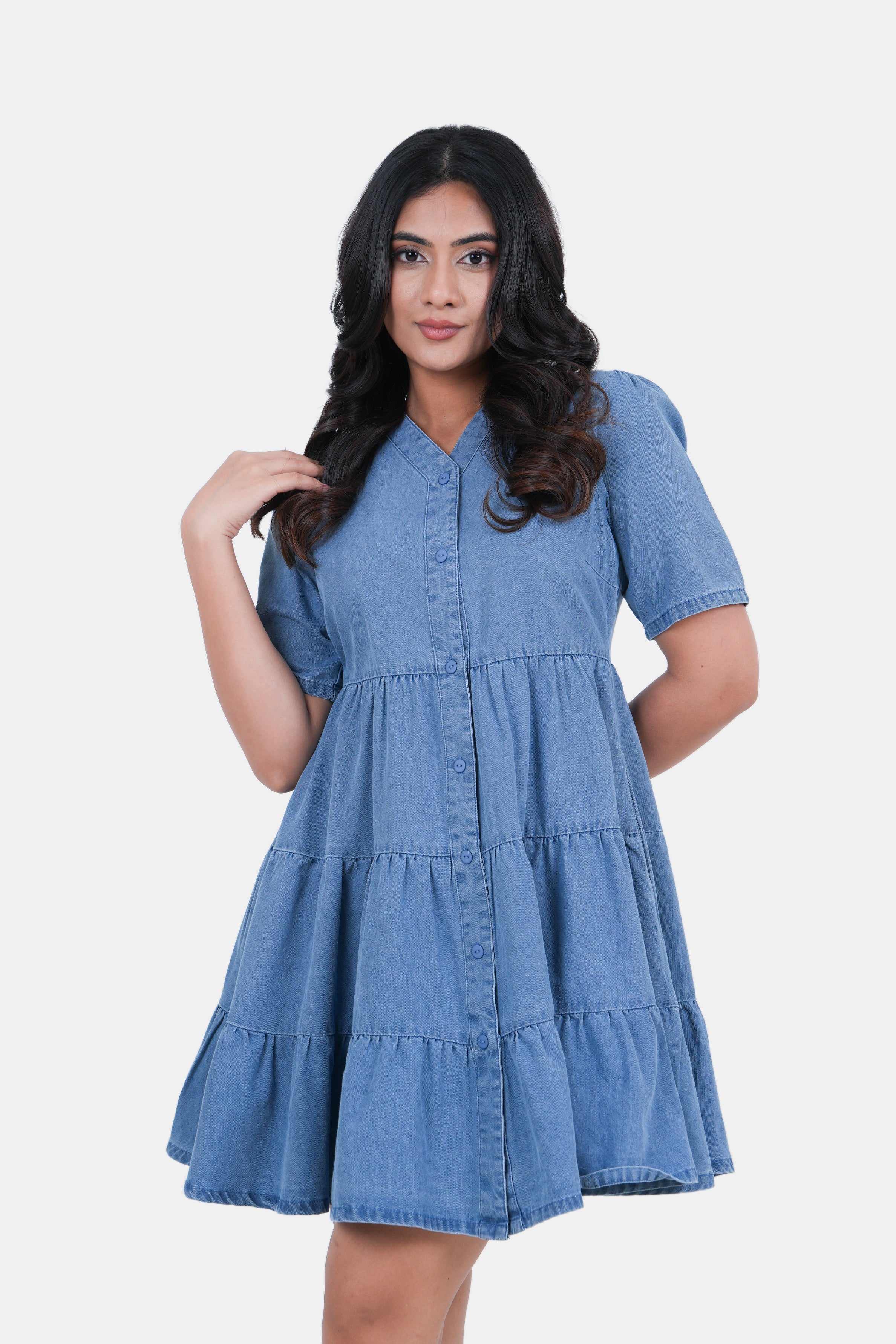 Modano Women's Denim Short Dress - Casual Wear - Image 3